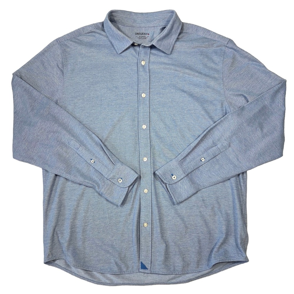 UNTUCKIT Pique Polo BD Shirt Mens XL SeaBlu Button Down Long Sleeve Preppy Golf